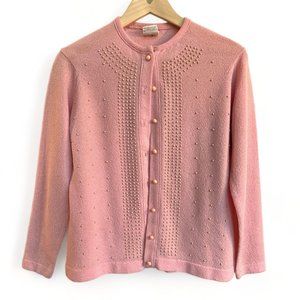 Vintage Talbott Traveler pink dacron polyester cardigan sweater, women's medium
